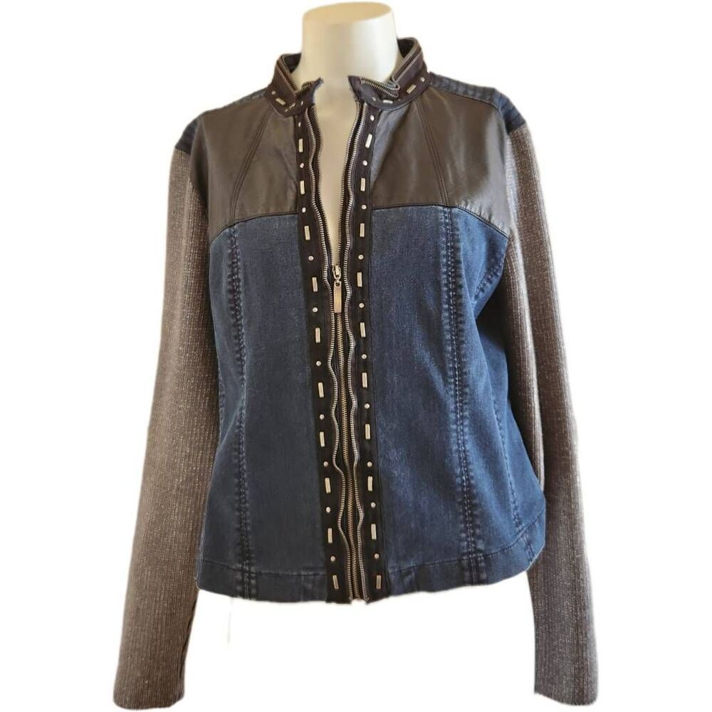 Montana clothing company XL zip up denim faux leather western jacket bodycon